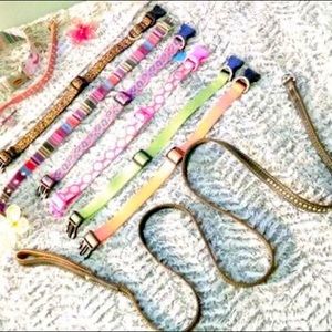 Genuine 6ft. Leather Leash and Lot of 9 Female Dog Collars EUC